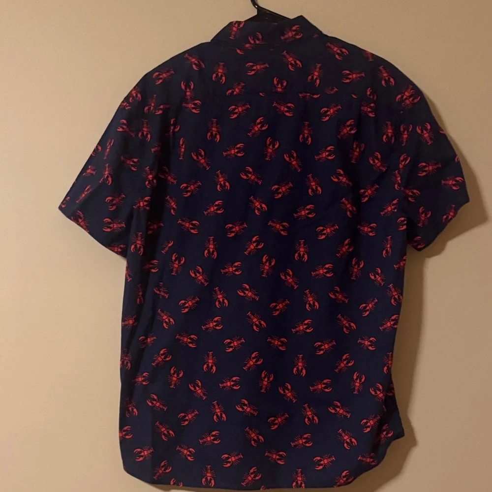 J. Crew Dark Blue Button Up Shirt with Red Lobster Pattern, XL - Picture 2 of 4